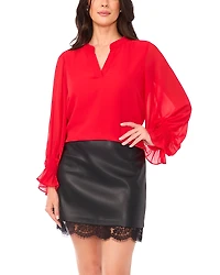 Vince Camuto V Neck Sheer Sleeve Top