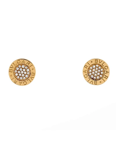 Pre-Owned Bvlgari Classic Round Stud Earrings 18K Gold with Diamonds