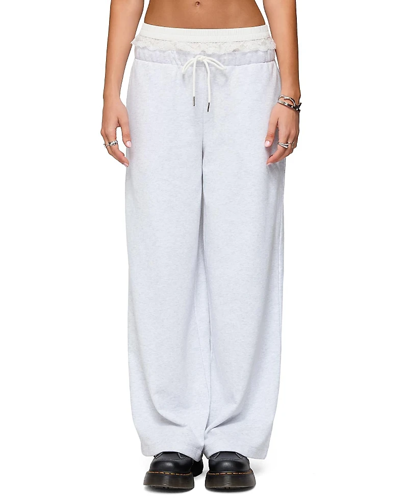 Edikted Tamia Peekaboo Ruffle Lace Sweatpants