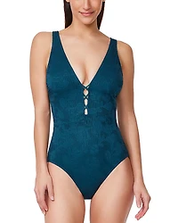 Profile by Gottex Deep V Neck Halter One Piece Swimsuit