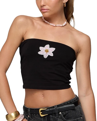 Edikted Luli Beaded Flower Tube Top