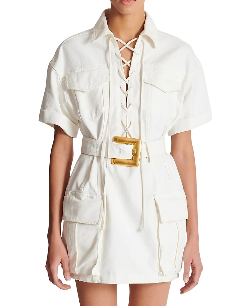 Balmain Short Lace-Up Canvas Dress