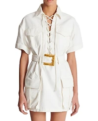 Balmain Short Lace-Up Canvas Dress