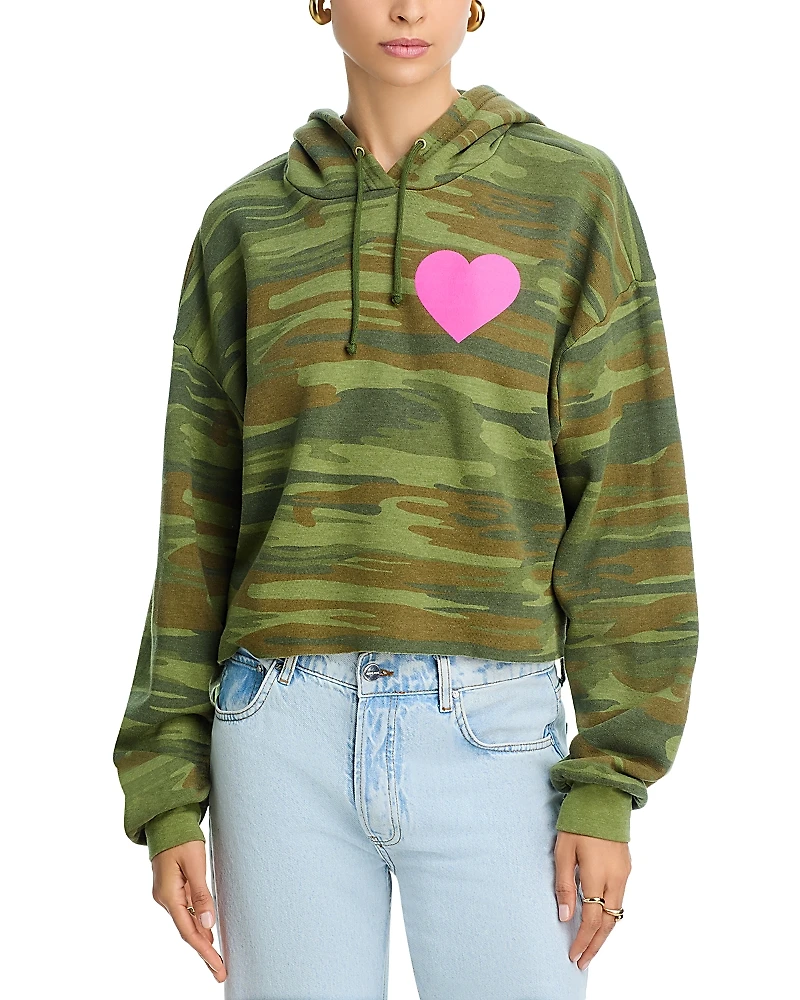 Aviator Nation Heart Camouflage Cropped Hoodie