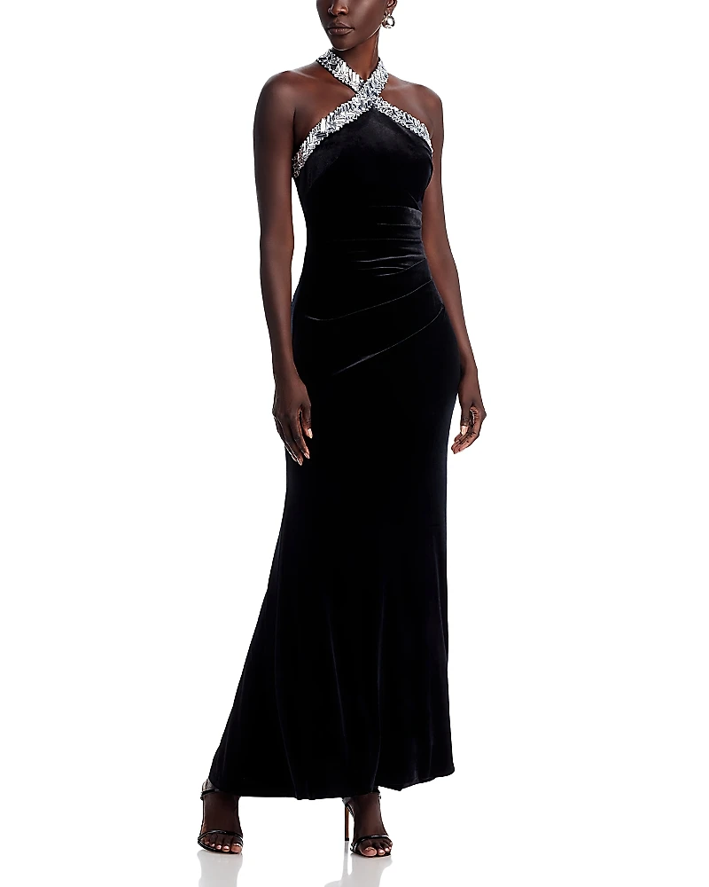 Eliza J Embellished Halter Gown