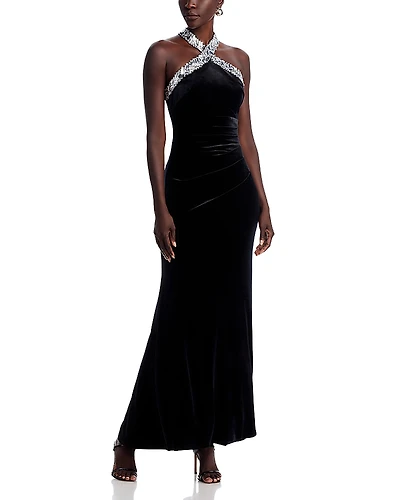 Eliza J Embellished Halter Gown