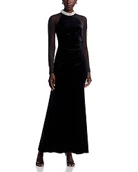 Eliza J Necklace Collar Illusion Sleeve Velvet Gown