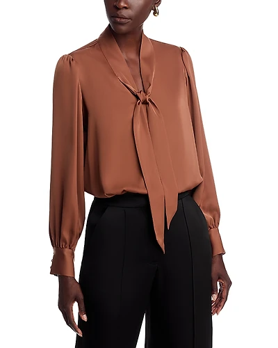 T Tahari Long Sleeve Bow Tie Neck Blouse