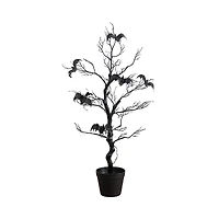 Nearly Natural 3' Pre-Lit Artificial Halloween Black Spooky Twig Tree with Bats and 100 Orange & Purple Led Lights