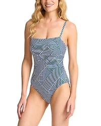Tommy Bahama Palm Modern Stripe Maillot One Piece Swimsuit