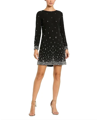 Mac Duggal Embellished Crepe Long Sleeve Mini Dress