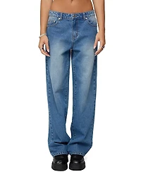 Edikted Rorie Mid Rise Straight Leg Medium Rinse Wash Jeans