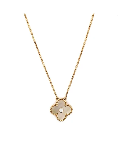 Pre-Owned Van Cleef & Arpels Vintage Alhambra Pendant Necklace 18K Gold and Gold Mother of Pearl with Diamond