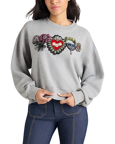 Cinq a Sept Heritage Rose Brandy Beaded Graphic Sweatshirt