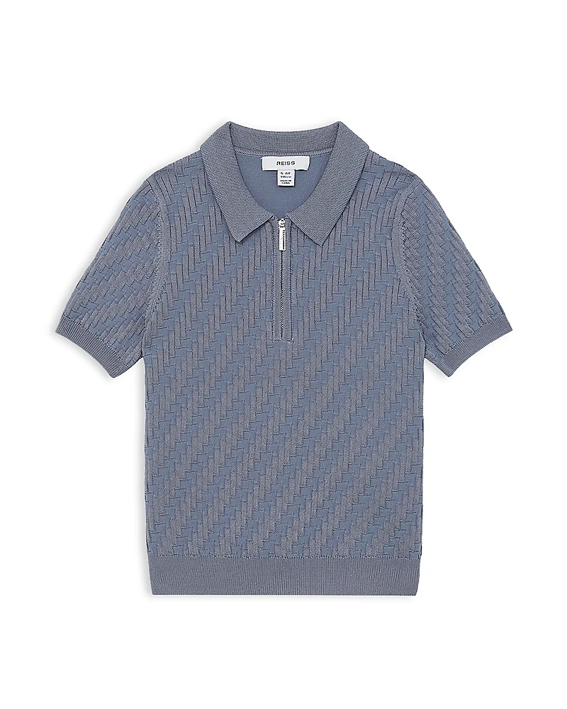Reiss Boys' Short Sleeved 1/4 Zip Sheen Textured Polo - Little Kid, Big Kid