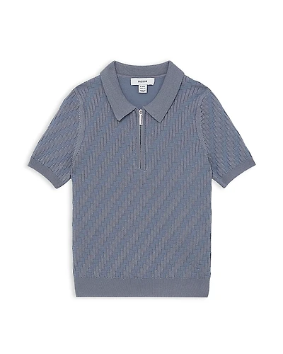 Reiss Boys' Short Sleeved 1/4 Zip Sheen Textured Polo - Little Kid, Big Kid