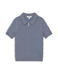 Reiss Boys' Short Sleeved 1/4 Zip Sheen Textured Polo - Little Kid, Big Kid