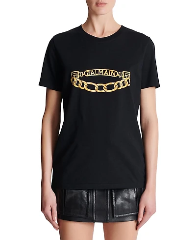Balmain Short-Sleeved Balmain Chain Print T-Shirt