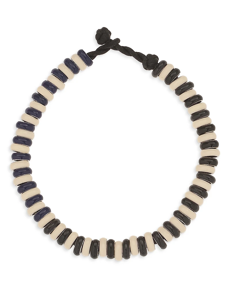 Adina Reyter Sterling Silver Midnight Stripes Full Enamel Mini Bead Cord Bracelet