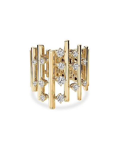 Hearts On Fire 18K Yellow Gold Barre Diamond Multirow Statement Ring