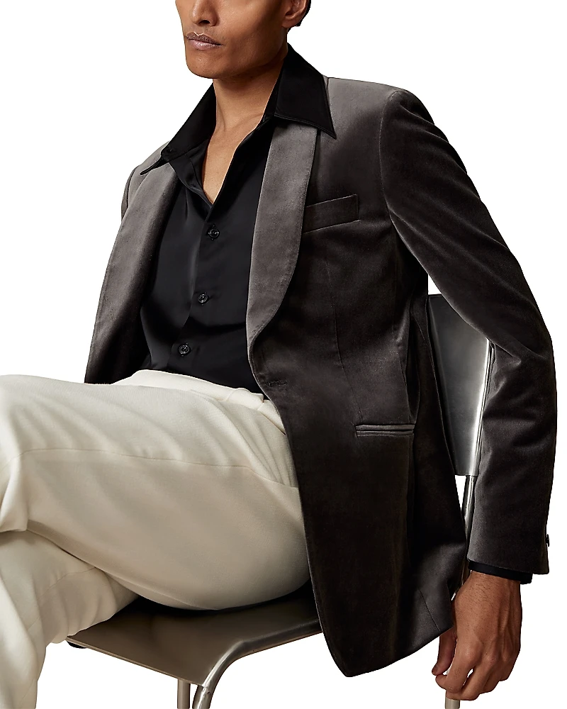 Reiss Mount Velvet Tailored Fit Shawl Blazer