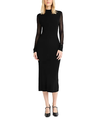 Luxely Long Sleeve Mock Neck Sheath Midi Dress