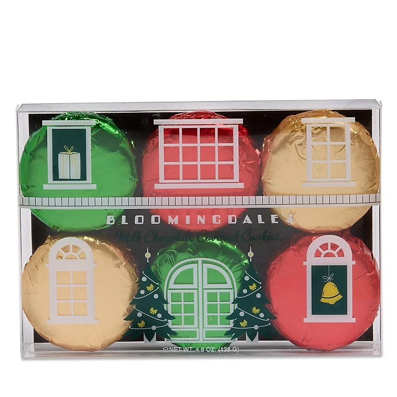 Bloomingdale's Milk Chocolate Drenched Sandwich Cookies Gift Box with Red, Gold and Green Foils, 6 Piece - Exclusive