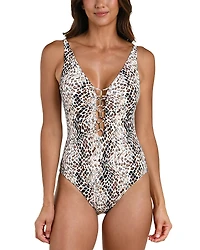 La Blanca Wild Whispers Plunge Neck One Piece Swimsuit