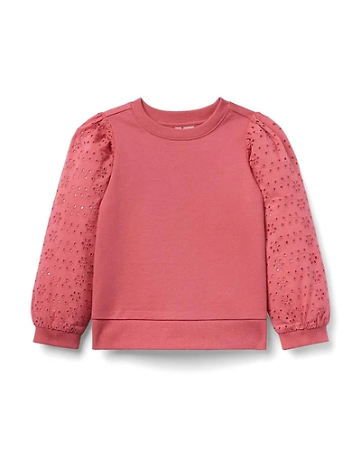 Janie and Jack Girls' Eyelet Puff Sleeve Sweatshirt - Little Kid, Big Kid