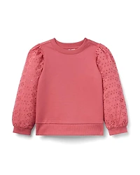 Janie and Jack Girls' Eyelet Puff Sleeve Sweatshirt - Little Kid, Big Kid