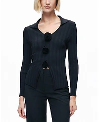 Nocturne Floral Embellished Ribbed V-Neck Sweater