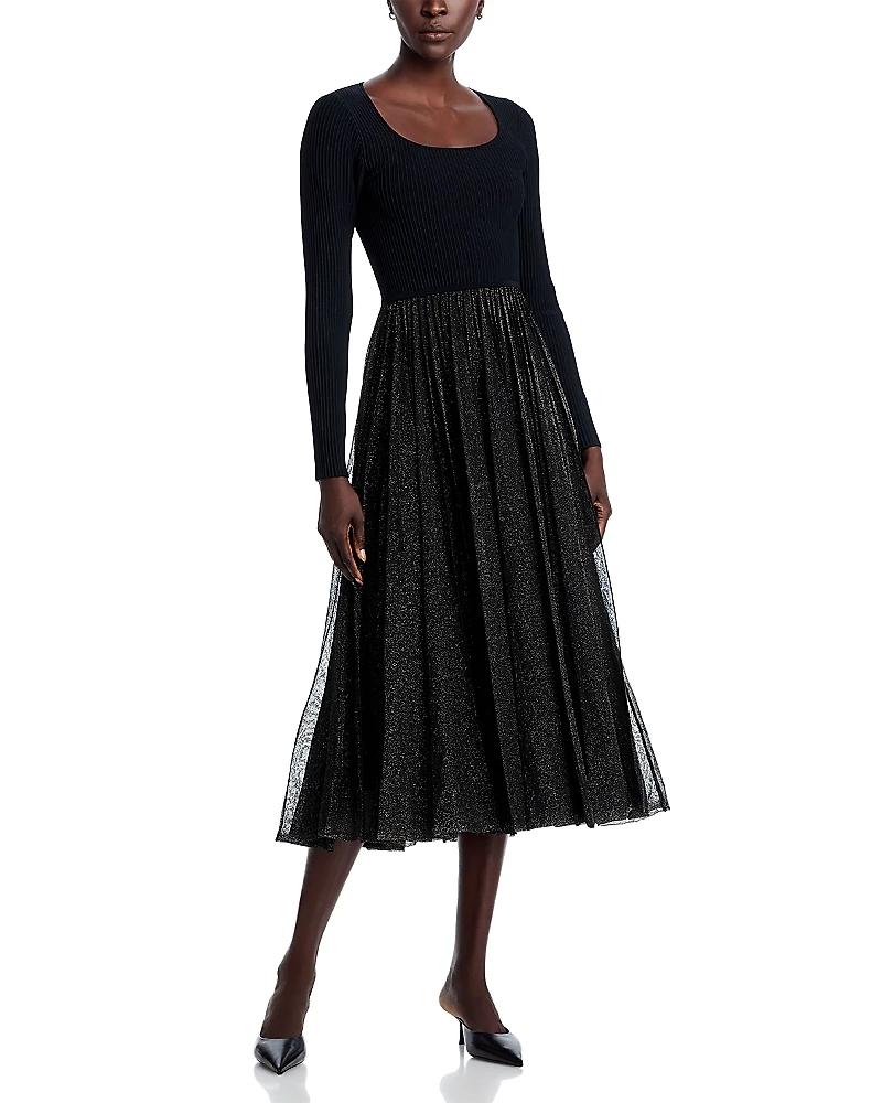 Elie Tahari The Angelique Mixed Media Midi Dress