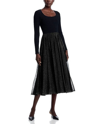 Elie Tahari The Angelique Mixed Media Midi Dress