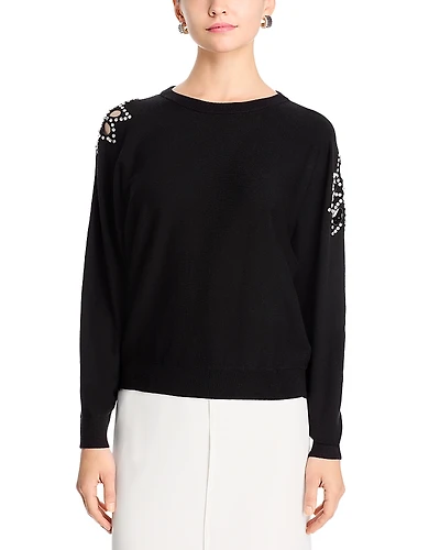 T Tahari Embellished Crewneck Sweater