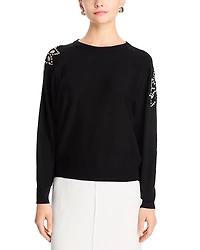 T Tahari Embellished Crewneck Sweater