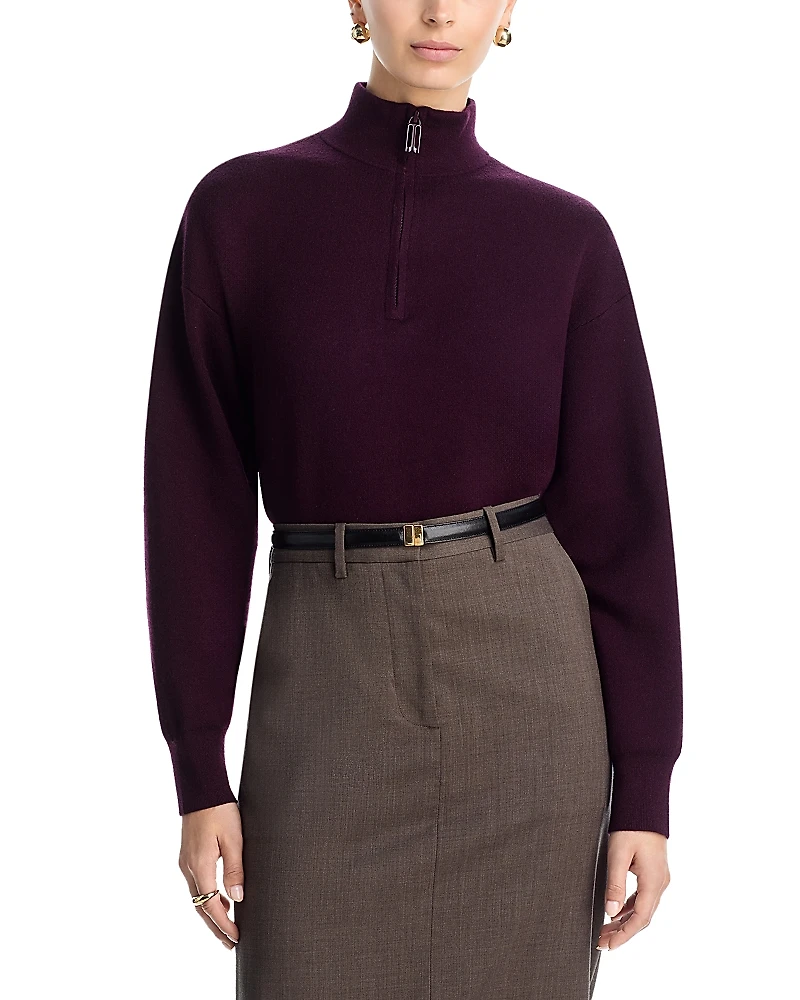 Victoria Beckham Merino Interlock Half Zip Sweater