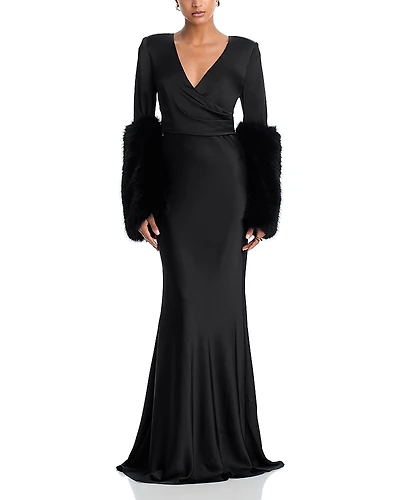 L'Agence Manon Gown with Faux Fur