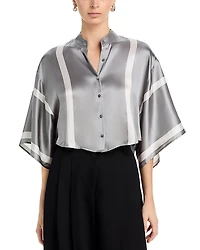 L'Agence Dru Silk Mandarin Collar Blouse