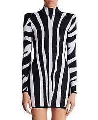 Balmain Short Knit Dress with Zebra Intarsia