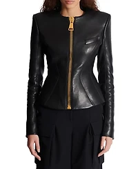Balmain Cropped Peplum Lambskin Jacket