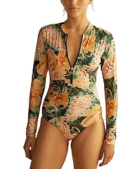 Aur OceA Ibisco Ruched Long Sleeve One Piece