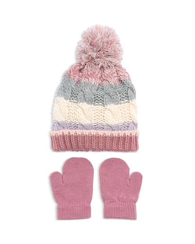 Capelli Girls' Cable Knit Pom Beanie & Mittens Set - Baby