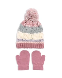 Capelli Girls' Cable Knit Pom Beanie & Mittens Set - Baby