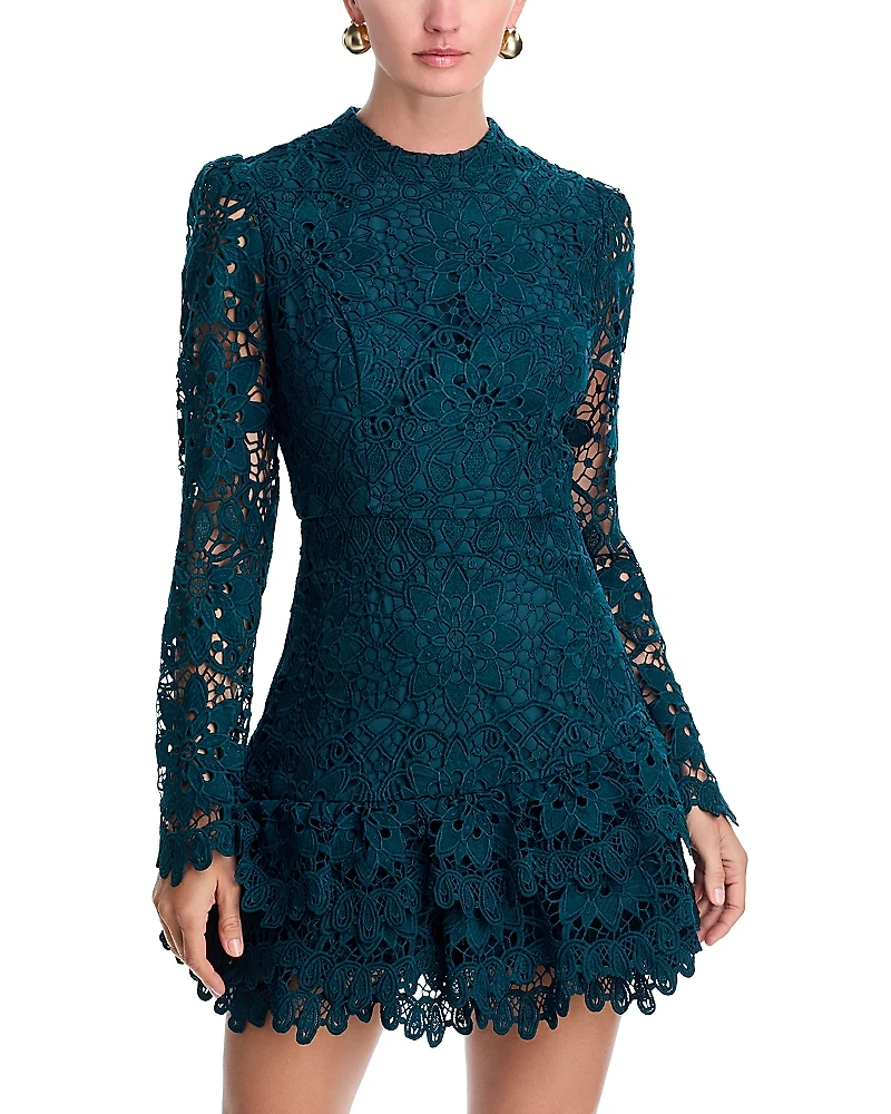 Aqua Lace Long Sleeve Flounce Mini Dress - Exclusive