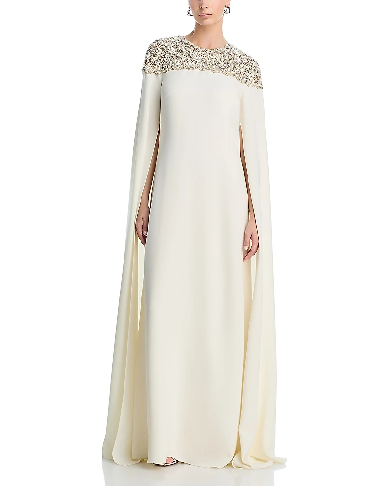 Oscar de la Renta Long Sleeved Embellished Silk Blend Dress