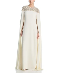 Oscar de la Renta Long Sleeved Embellished Silk Blend Dress
