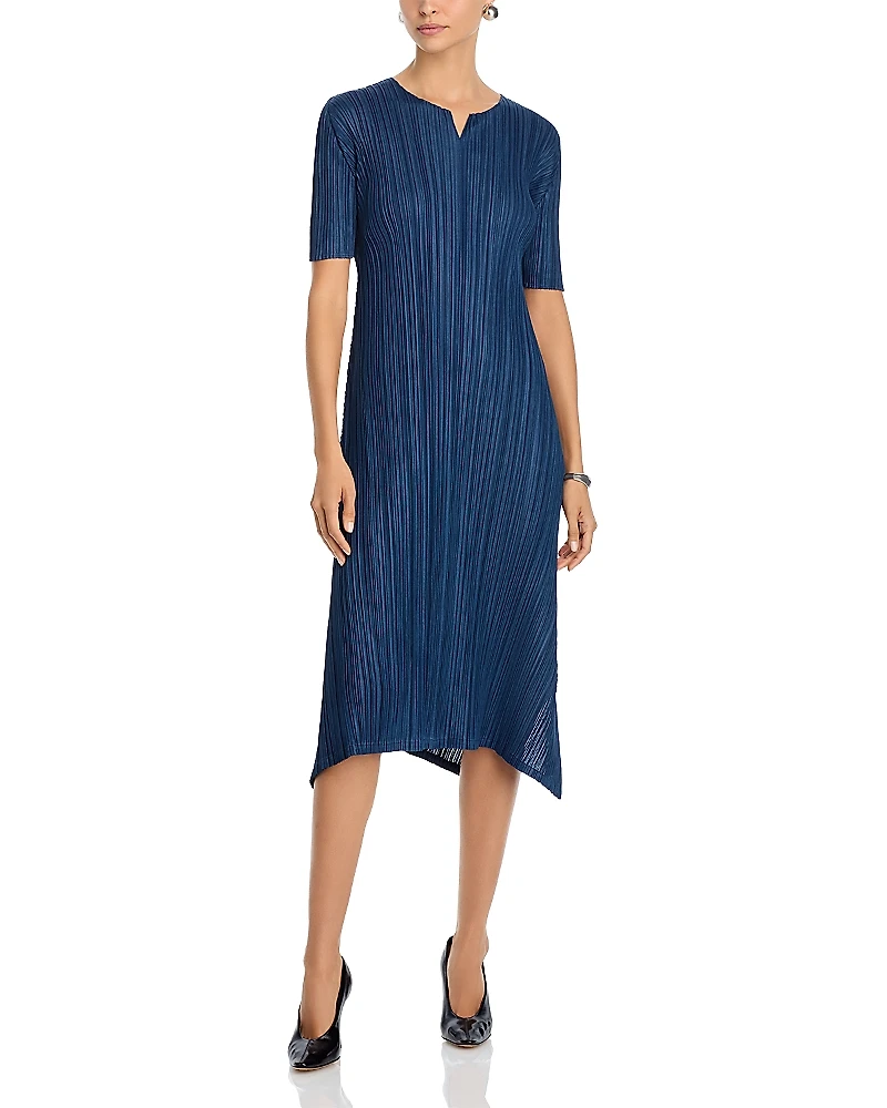Pleats Please Issey Miyake Pleated Vented Hem Dress
