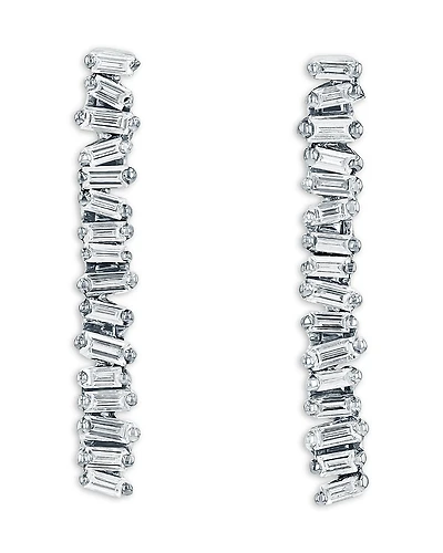 Suzanne Kalan 18K White Gold Classic Diamond Baguette Linear Baby Tennis Earrings