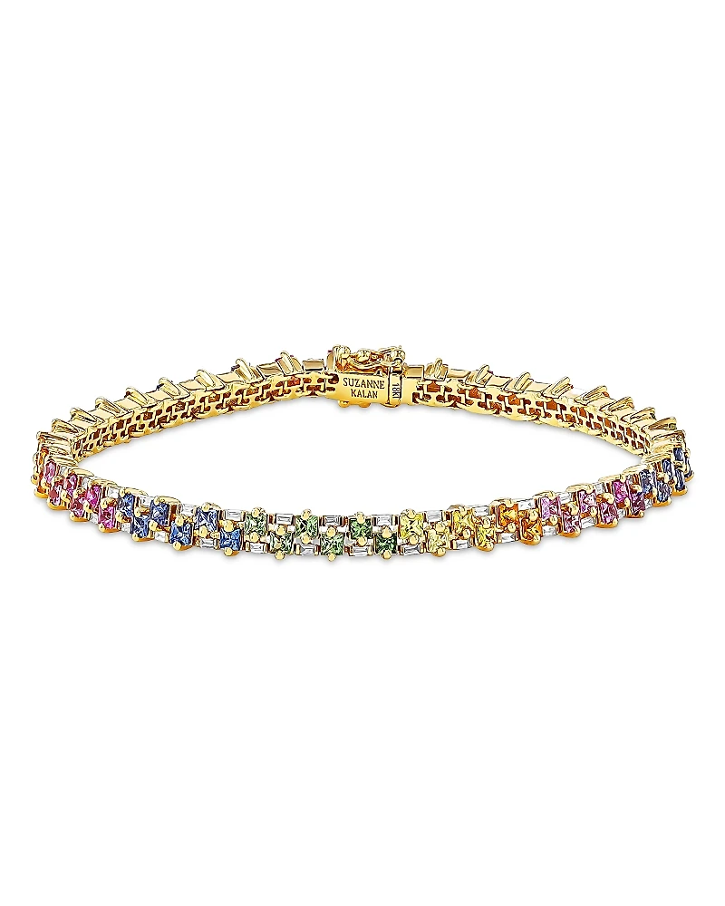 Suzanne Kalan 18K Yellow Gold Rainbow Sapphire & Diamond Tennis Bracelet