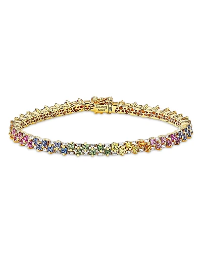 Suzanne Kalan 18K Yellow Gold Rainbow Sapphire & Diamond Tennis Bracelet